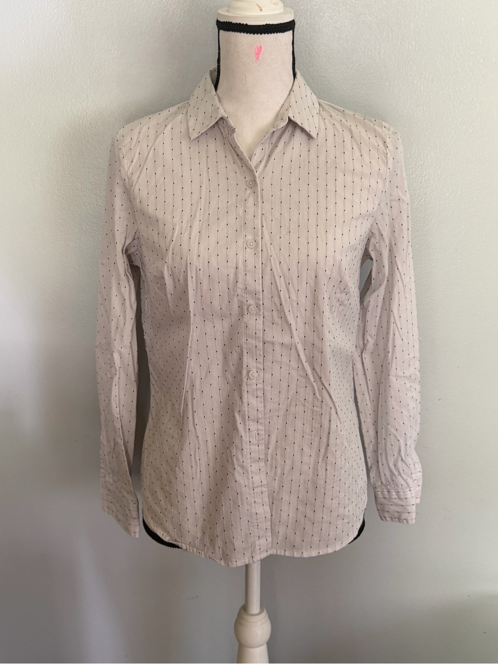 Classic Womens White Button-Up Shirt with Subtle Dot Pattern